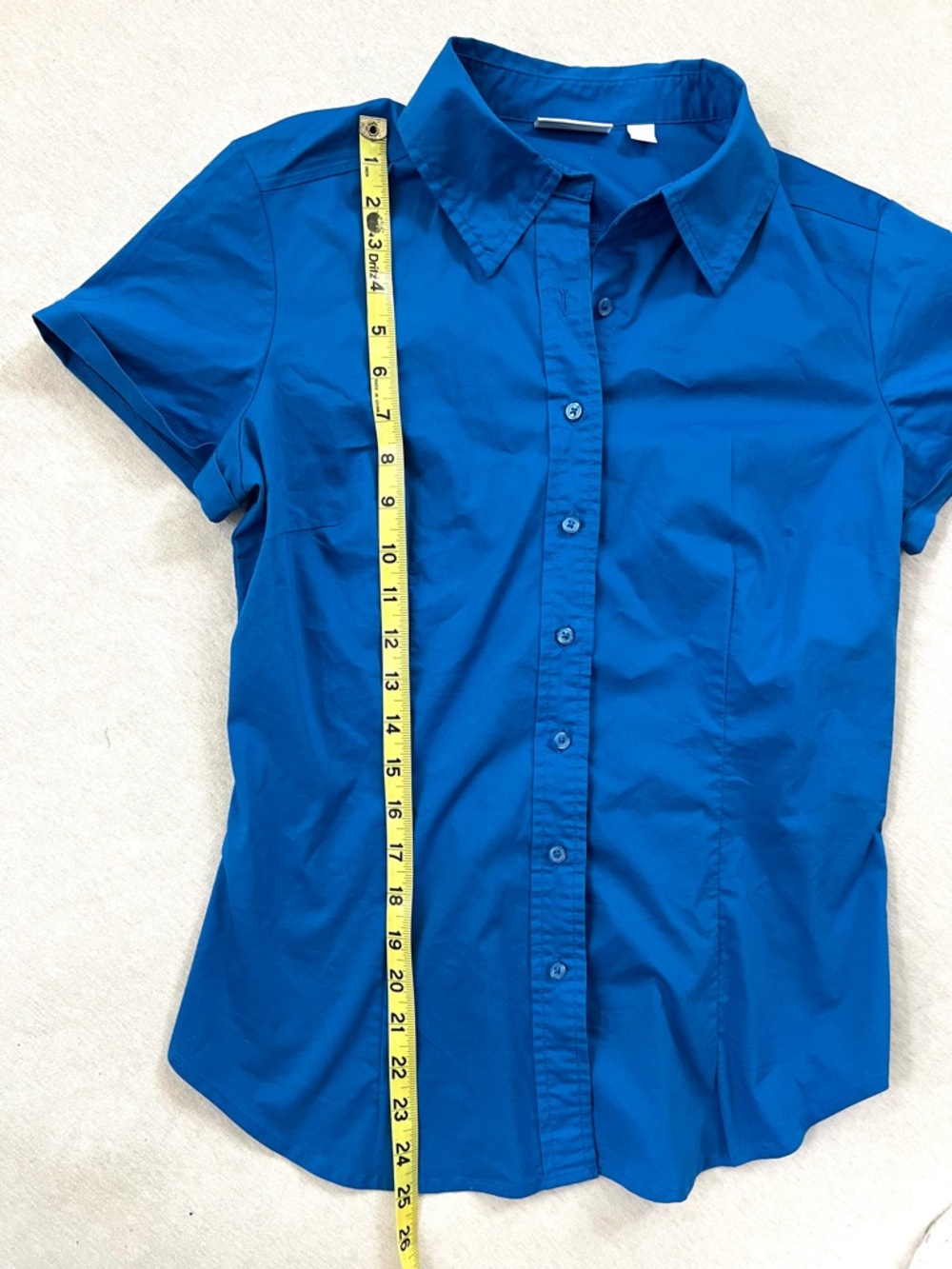 Business Casual Royal Blue Short Sleeve Button-Down Tailored Shirt - Picture 4 of 5